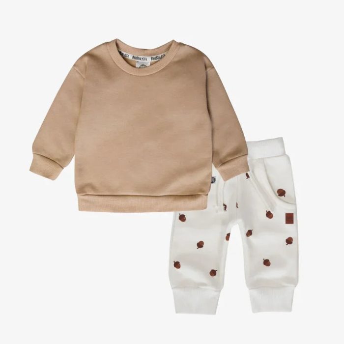 Conjunto de Moletom Infantil Algodão Unissex | Acorn e Beige