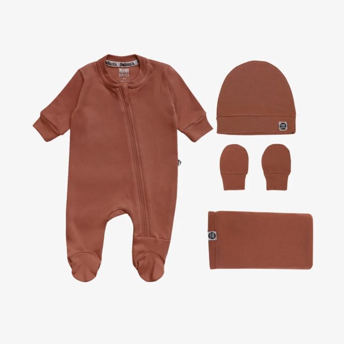 Kit Presente Saída de Maternidade Bebê 4 peças | Liso Chutney